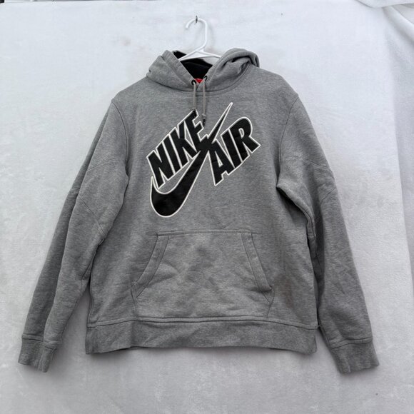 Nike Hoodie Mens L Gray Big Logo Graphic Fleece Sweatshirt Pullover - Picture 1 of 9